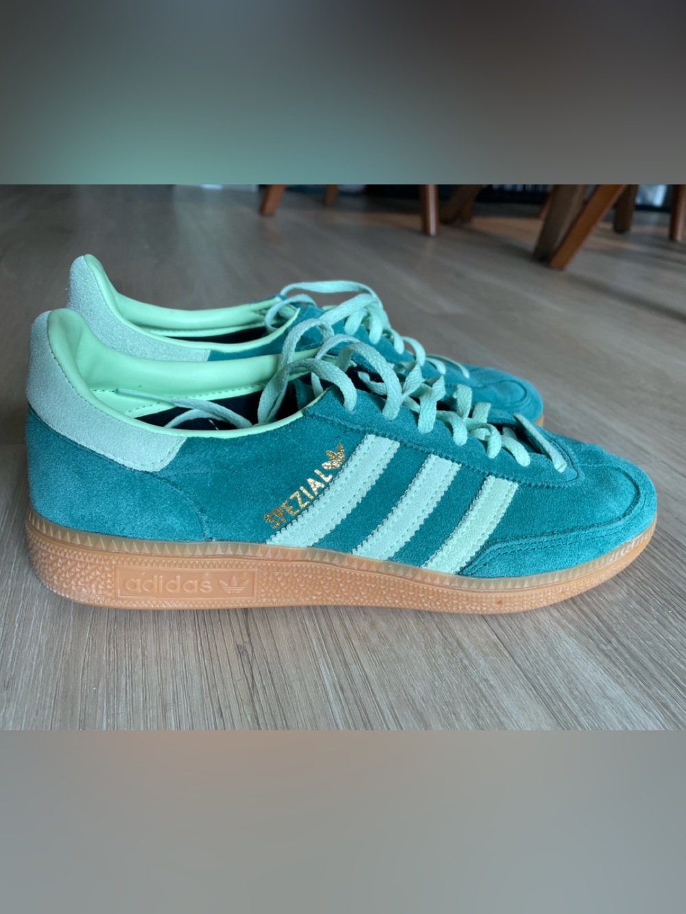 adidas Emerald Green Suede Sneakers with Lime Accents